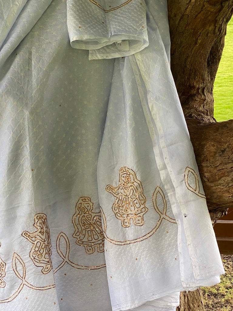 Ice Blue Pure silk bandhani kurta fabric