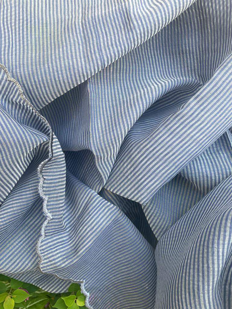 Greyish Blue Handloom Neem Reshami Dupatta with delicate Scalloping