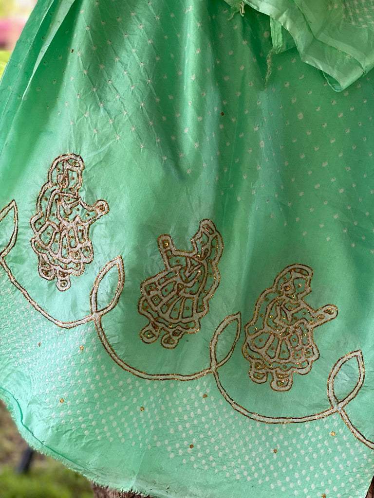 Turquoise Green Pure silk bandhani kurta fabric