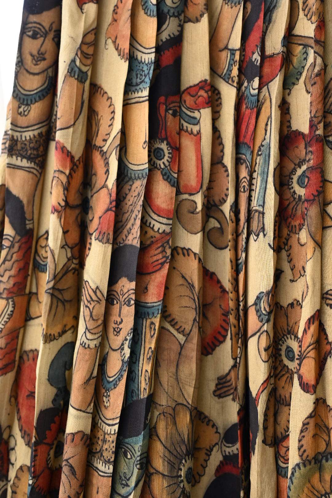 Mysore Crepe Kalamkari Lehenga with Kanjivaram Border