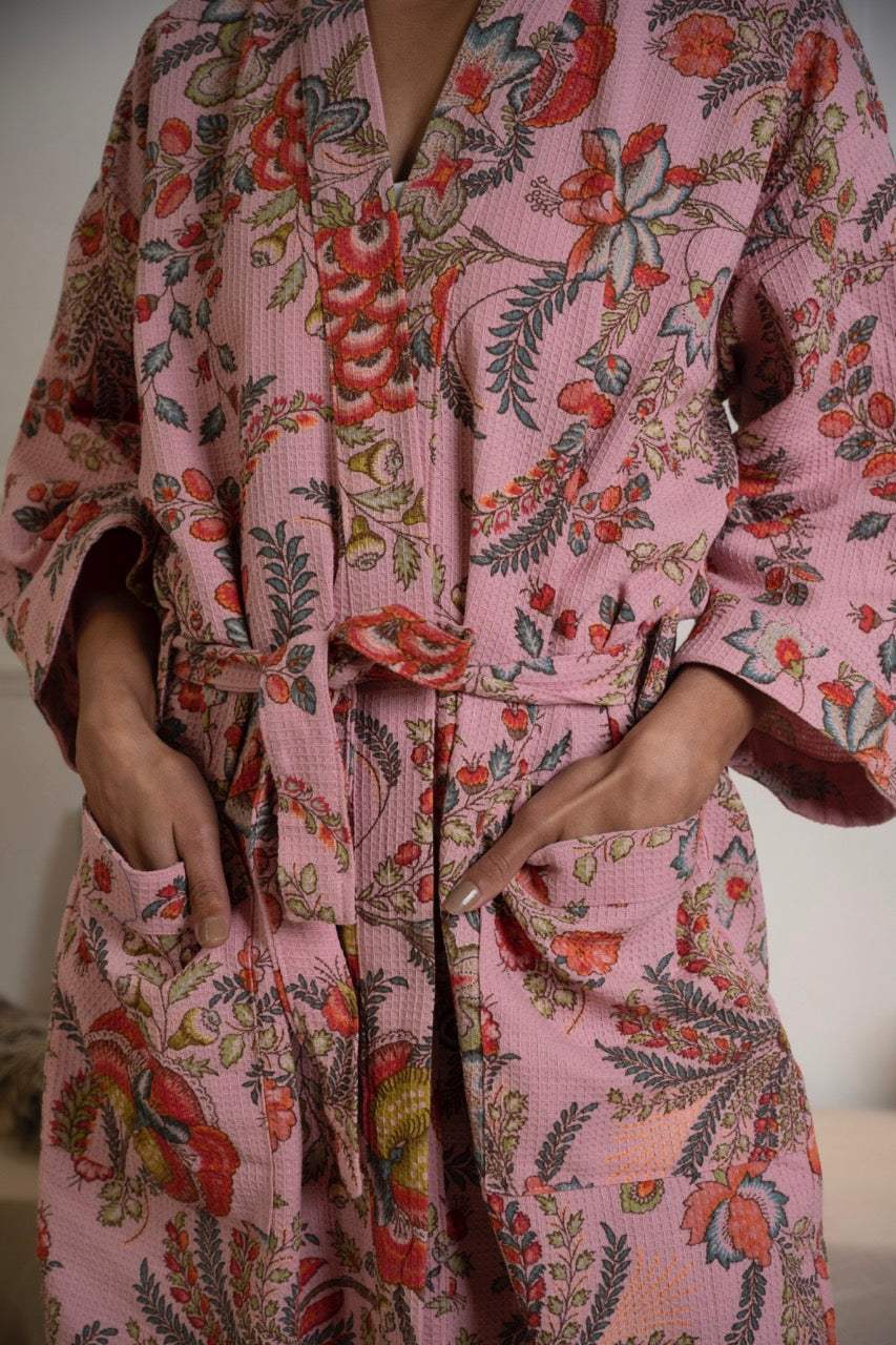 Cotton Waffle Printed Bath Robe