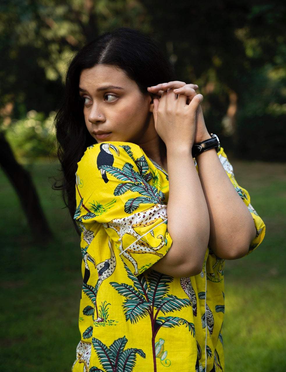 Yellow Cotton Printed Night Suit Set