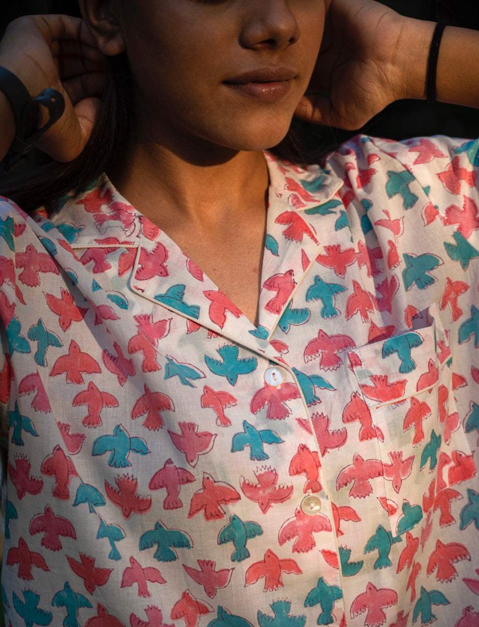 Colorful Birds Cotton Printed Night Suit Set