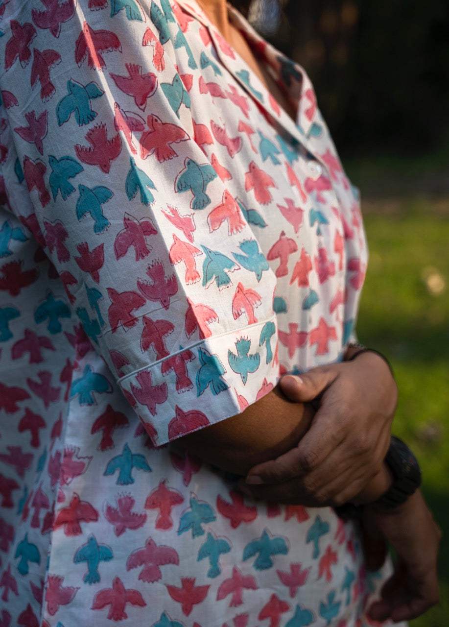 Colorful Birds Cotton Printed Night Suit Set