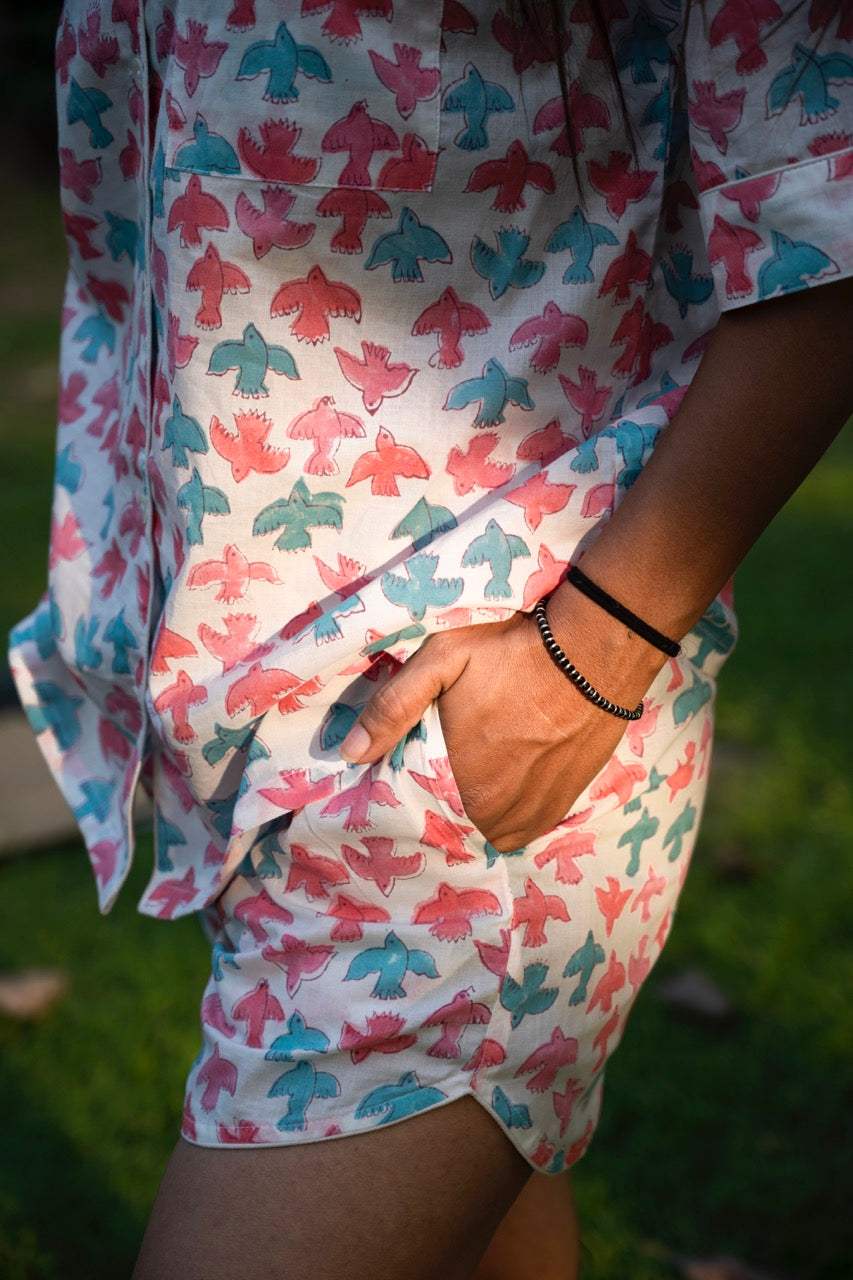 Colorful Birds Cotton Printed Night Suit Set