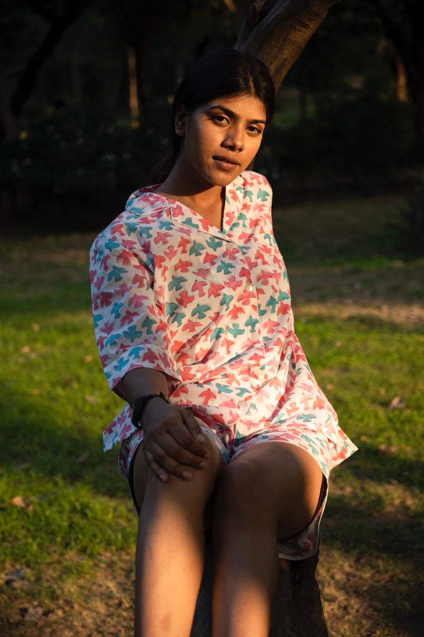 Colorful Birds Cotton Printed Night Suit Set