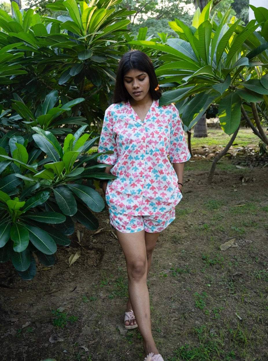 Colorful Birds Cotton Printed Night Suit Set