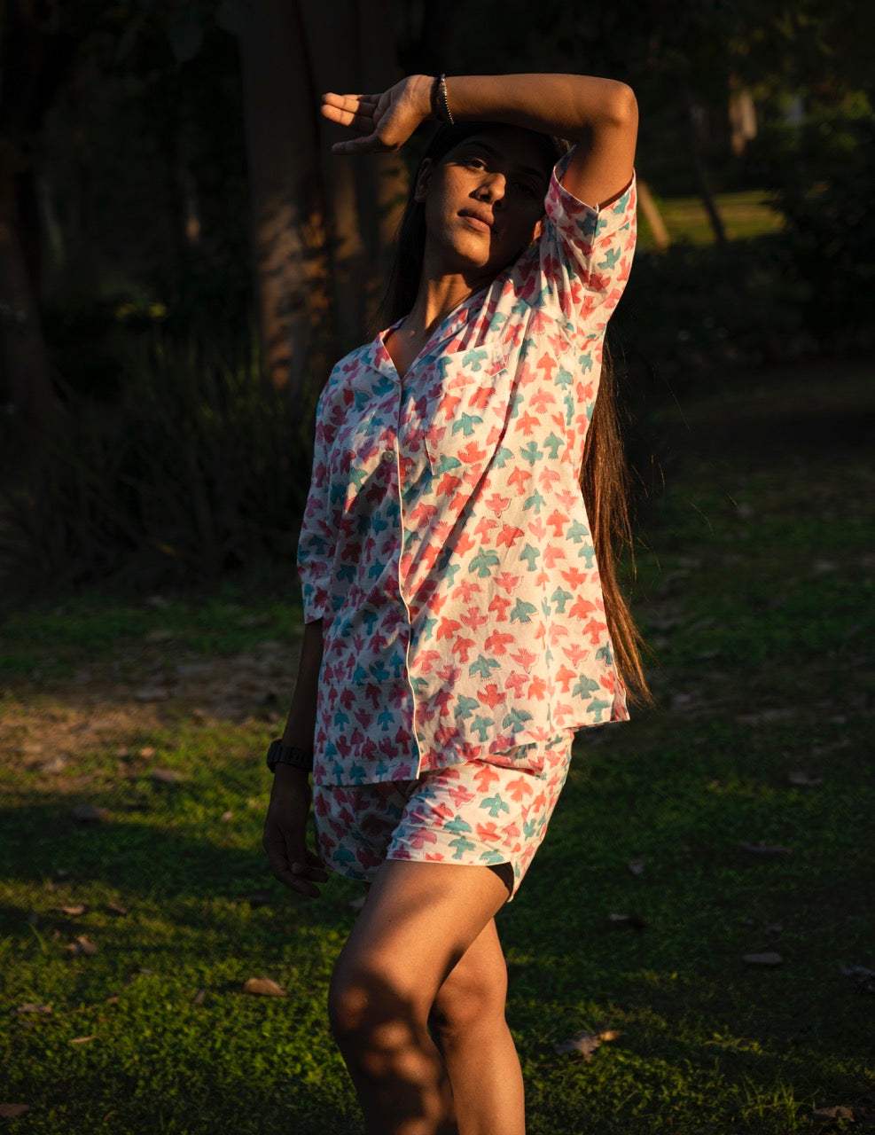 Colorful Birds Cotton Printed Night Suit Set