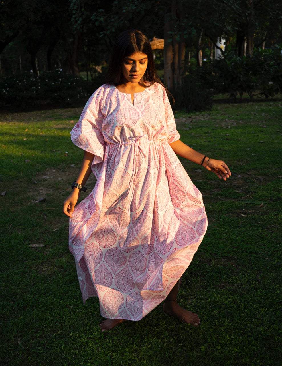 Printed Cotton Kaftan - White