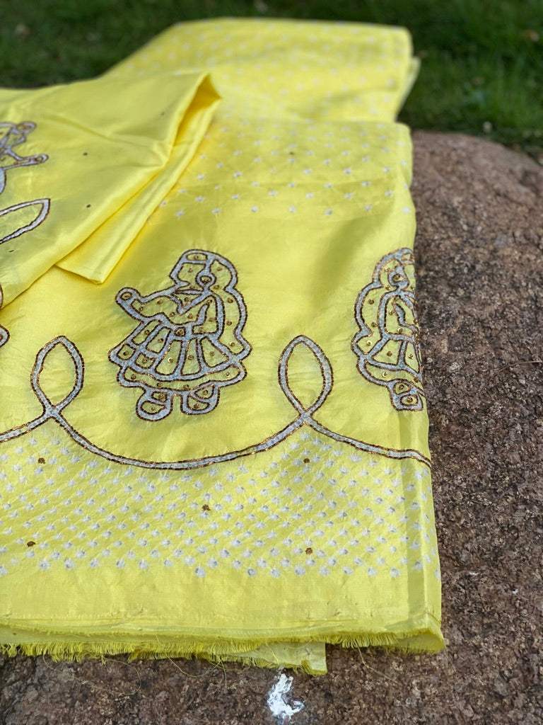 Yellow Pure silk bandhani kurta fabric