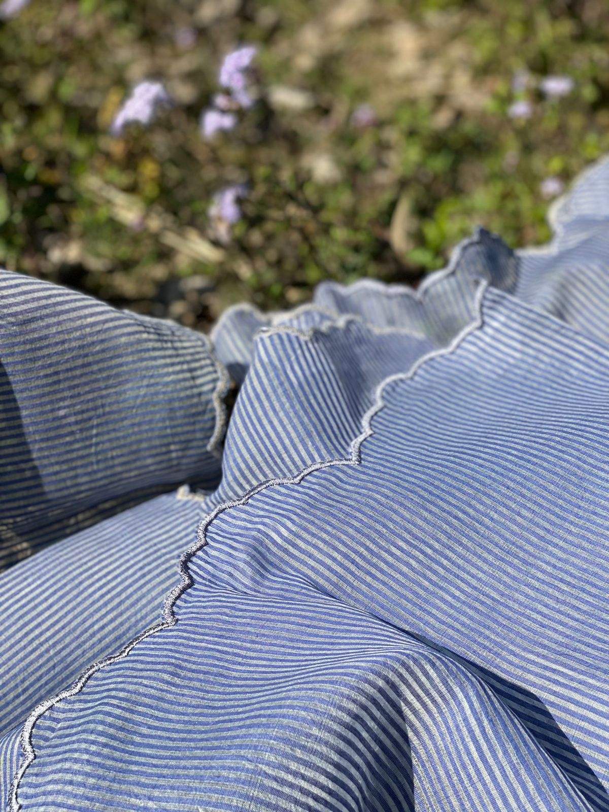 Greyish Blue Handloom Neem Reshami Dupatta with delicate Scalloping