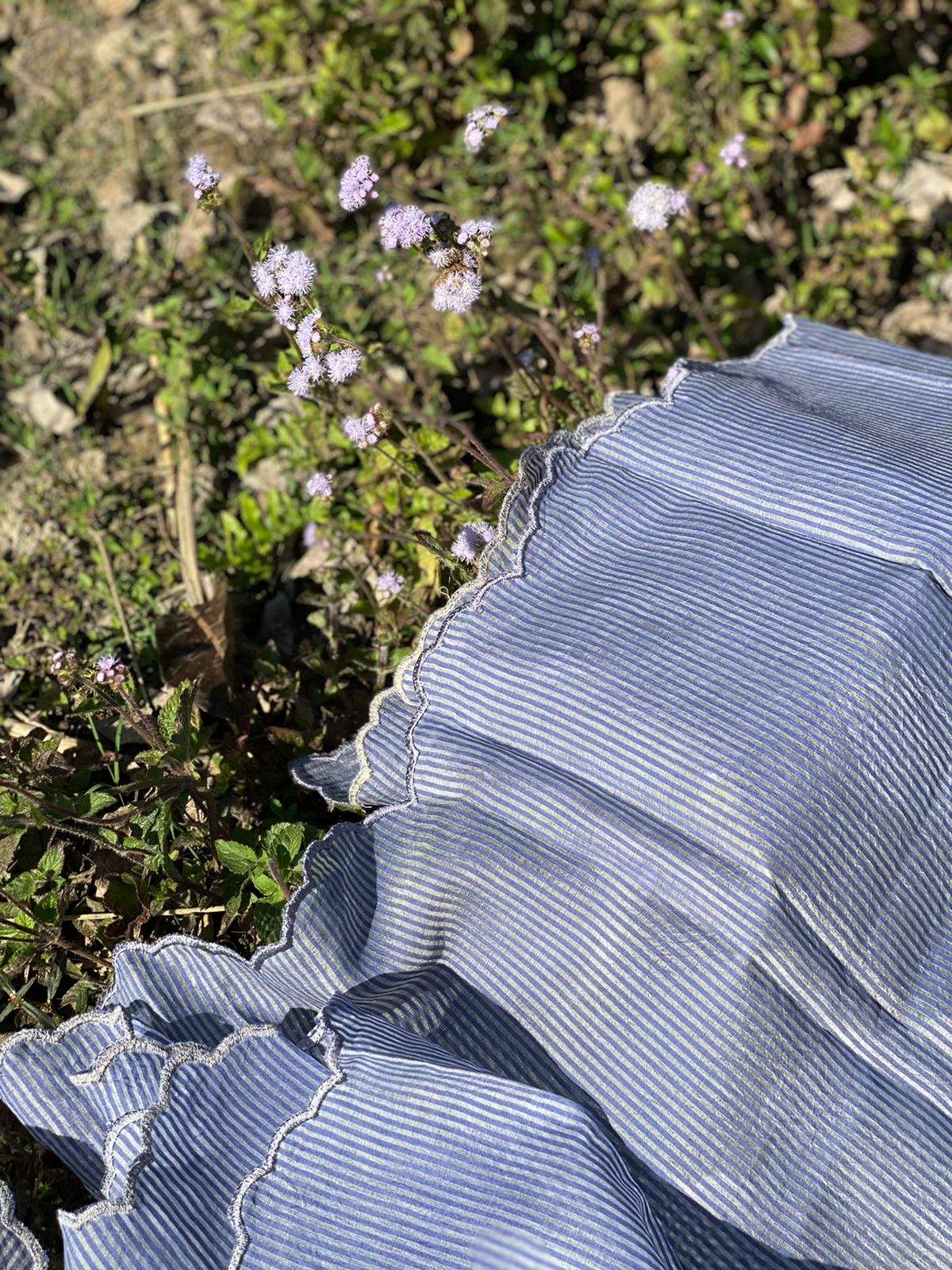 Greyish Blue Handloom Neem Reshami Dupatta with delicate Scalloping