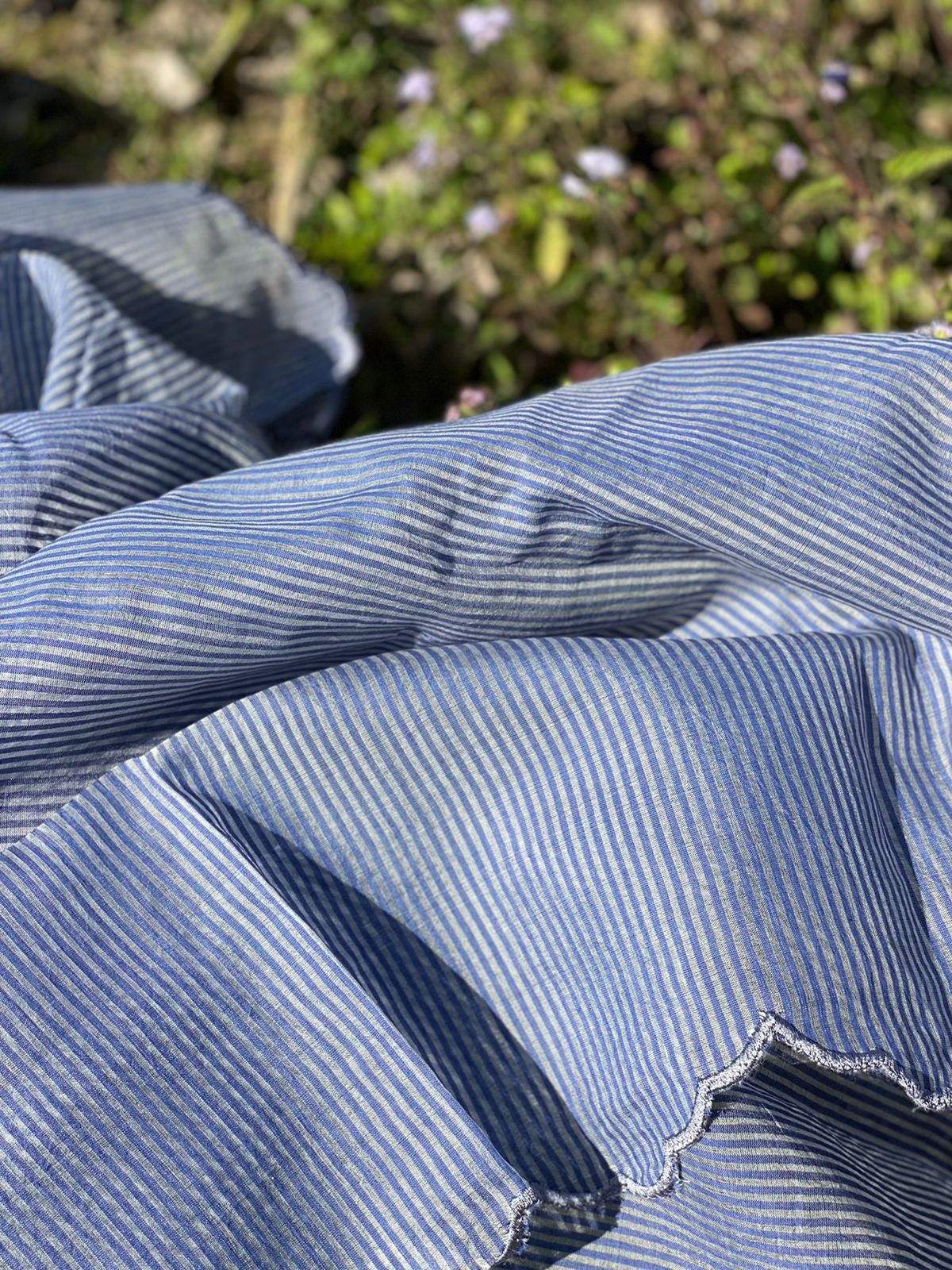 Greyish Blue Handloom Neem Reshami Dupatta with delicate Scalloping