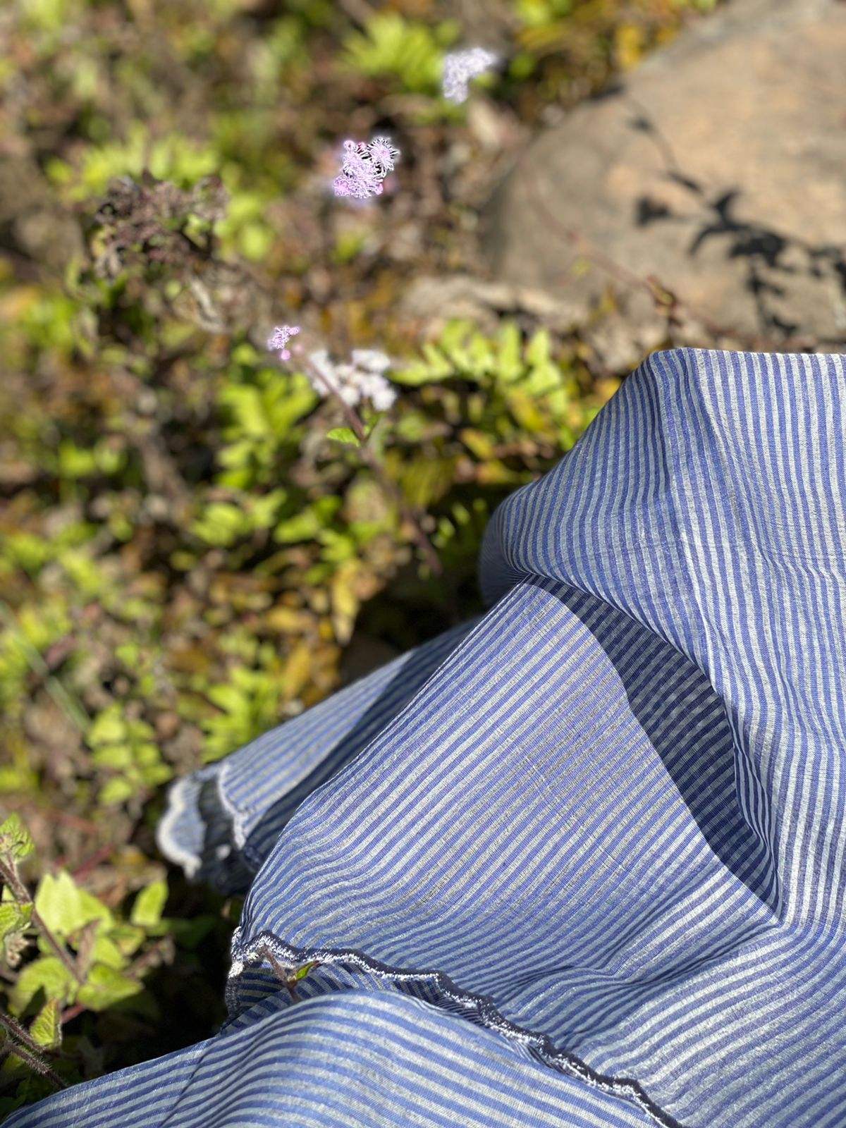 Greyish Blue Handloom Neem Reshami Dupatta with delicate Scalloping