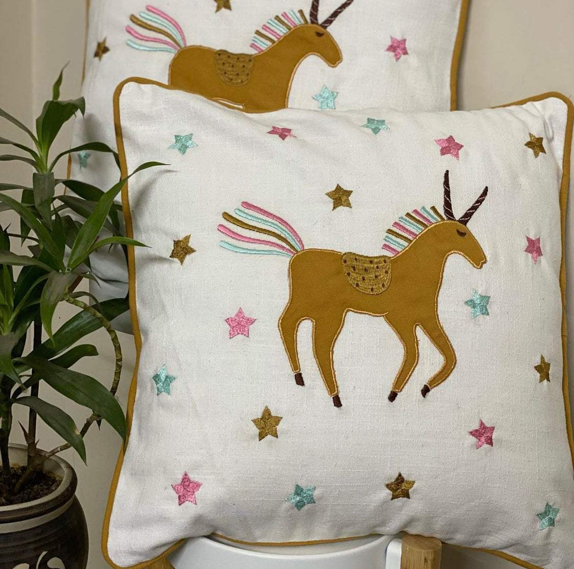 Unicorn Cotton Slub Cotton Cushion Cover- 16*16 inches