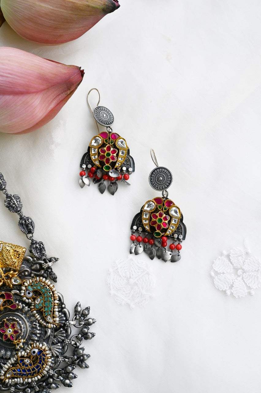 Handcrafted Silver Temple Necklace with earrings