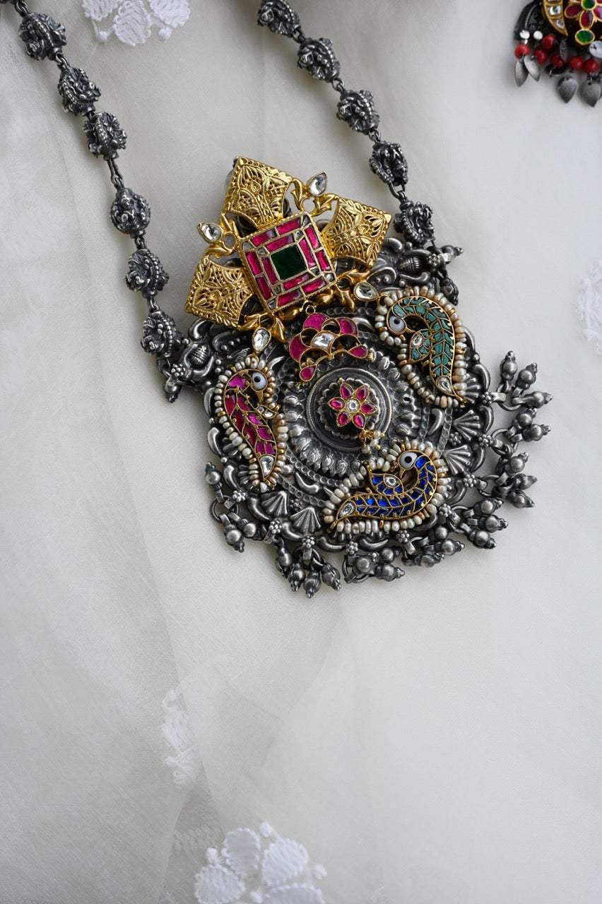 Handcrafted Silver Temple Necklace with earrings