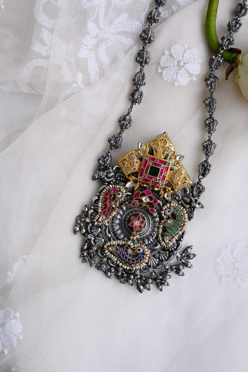 Handcrafted Silver Temple Necklace with earrings