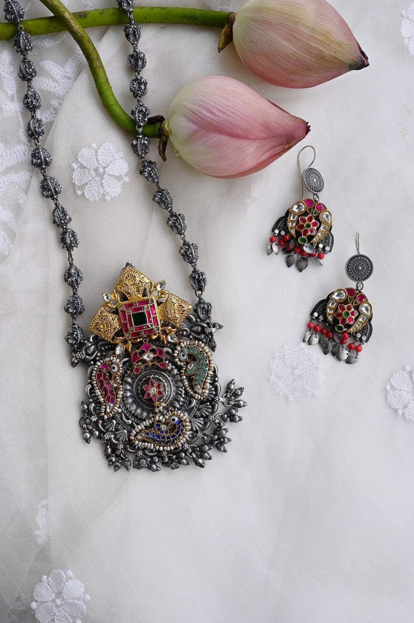 Handcrafted Silver Temple Necklace with earrings