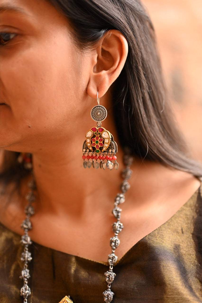 Handcrafted Silver Temple Necklace with earrings