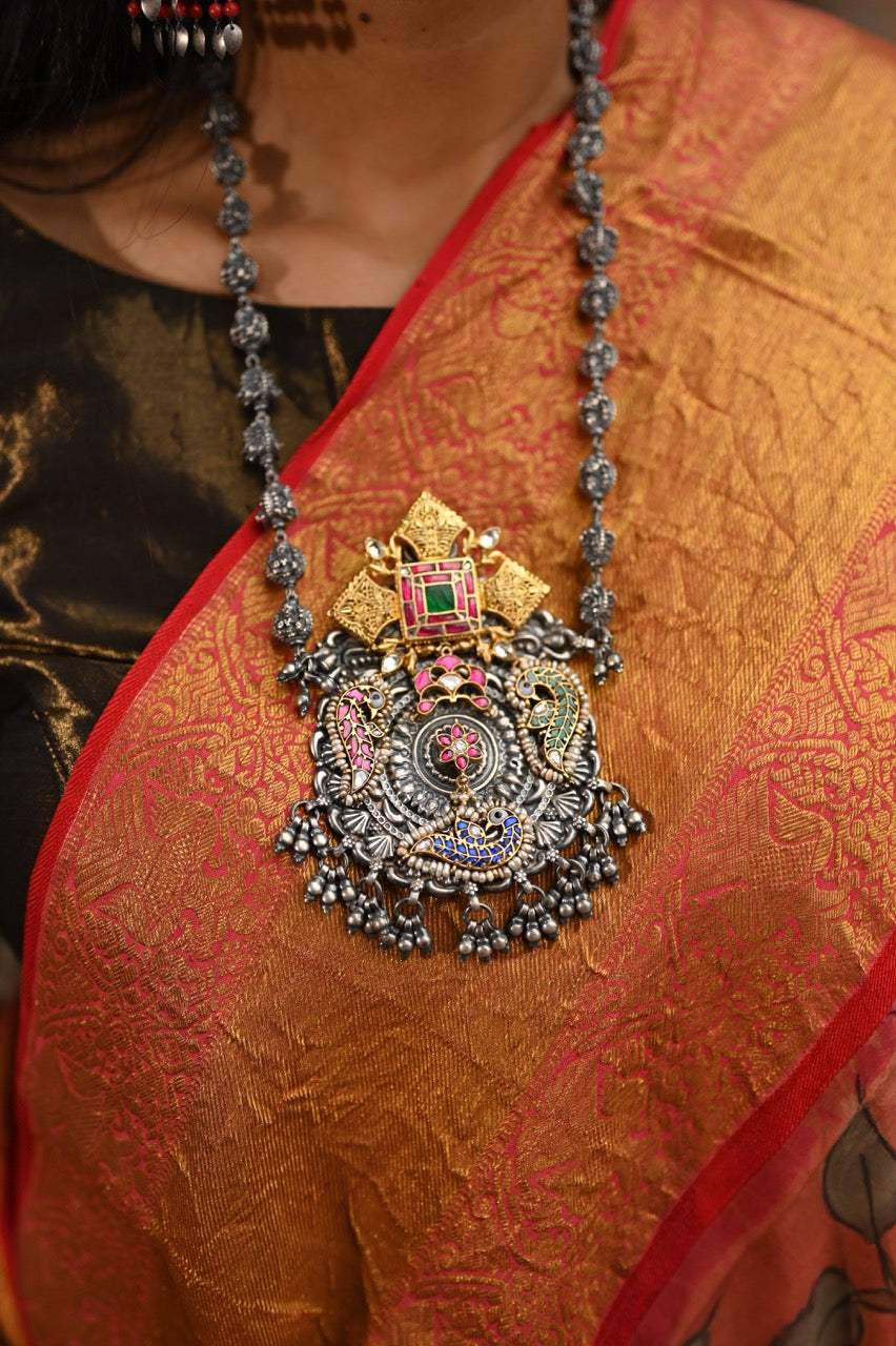 Handcrafted Silver Temple Necklace with earrings