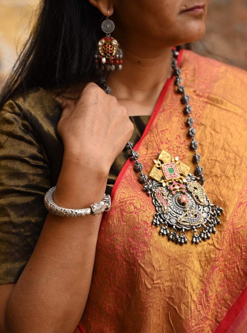 Handcrafted Silver Temple Necklace with earrings