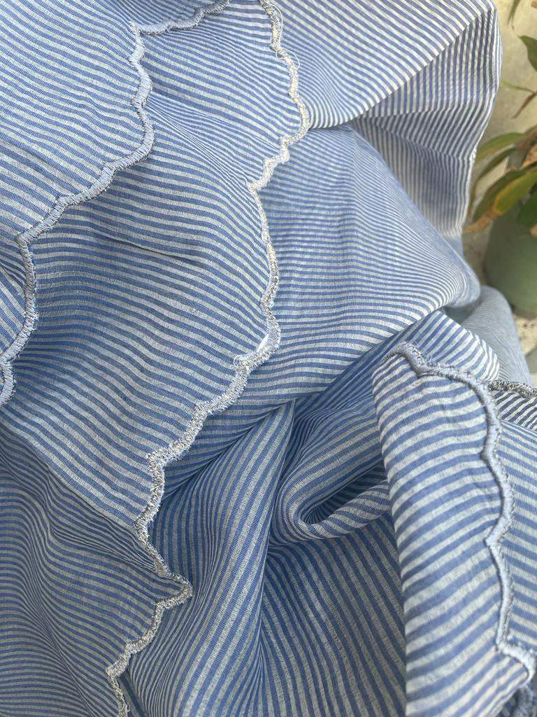 Greyish Blue Handloom Neem Reshami Dupatta with delicate Scalloping