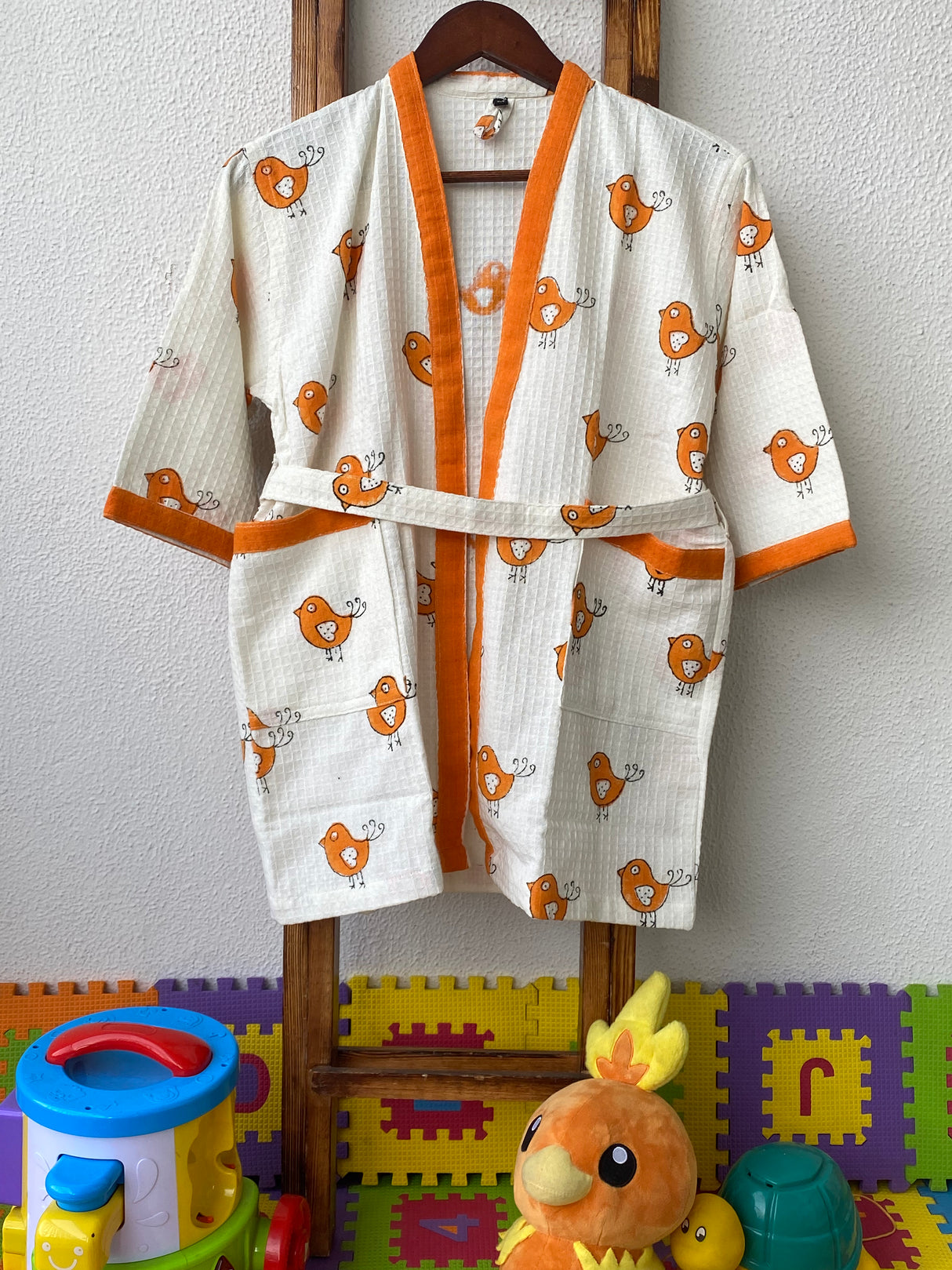 top rated kids bathrobe with custom name embroidery in waffle cotton fabric perfect for return gifting and bulk orders across India and abroad