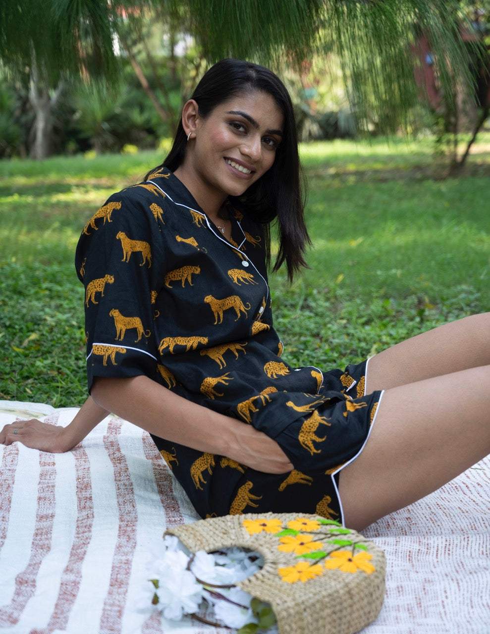 black-cotton-printed-night-suit-front-view