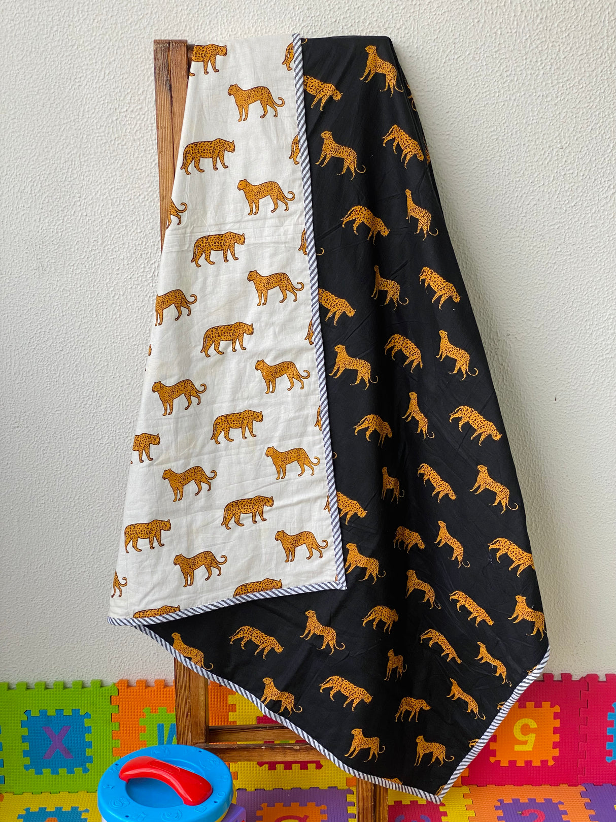 luxury baby blanket cheetah print handblock printed reversible flannel lining