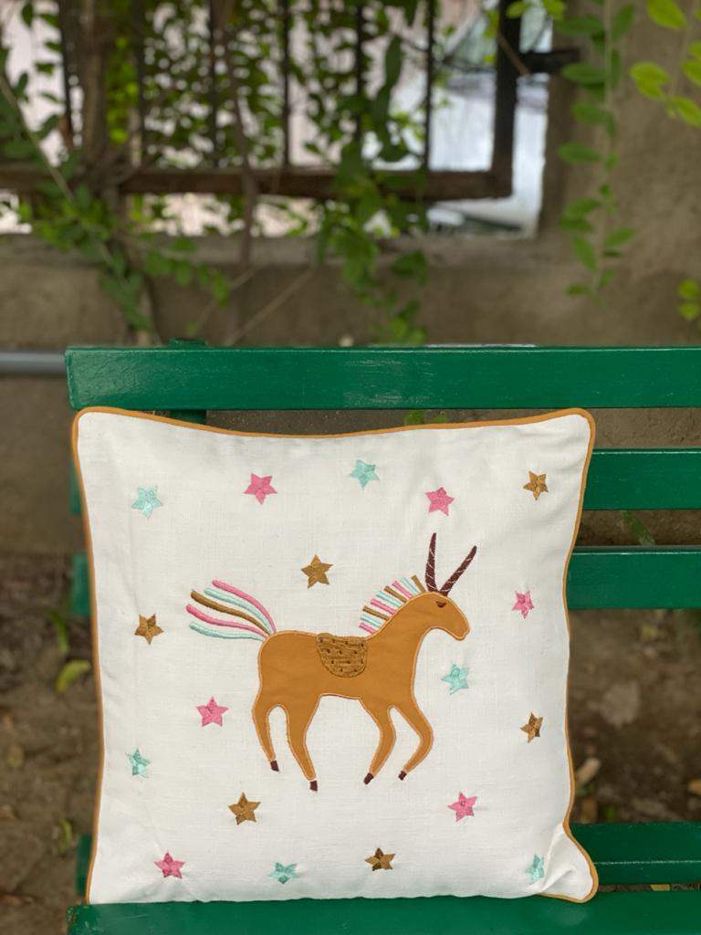 Unicorn Cotton Slub Cotton Cushion Cover- 16*16 inches