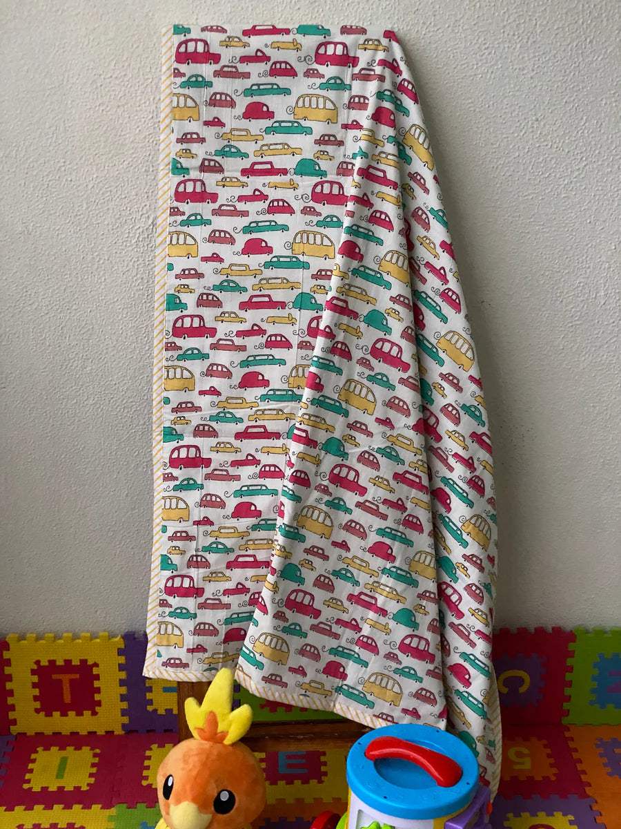 cute car and tractor theme reversible baby blanket handmade in jaipur