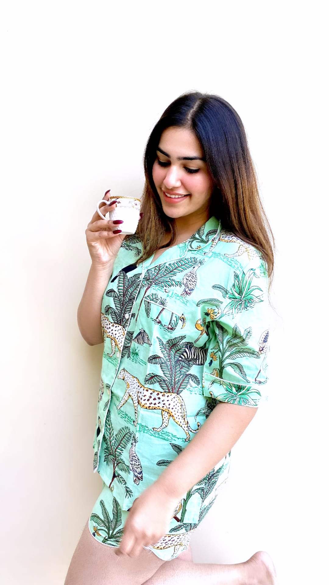 green-jungle-cotton-night-suit-folded-view