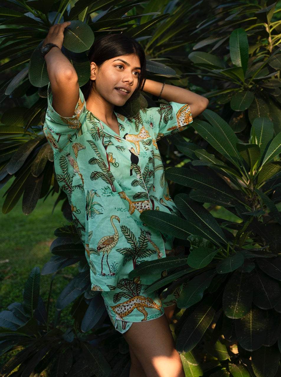 green-jungle-cotton-night-suit-front-view