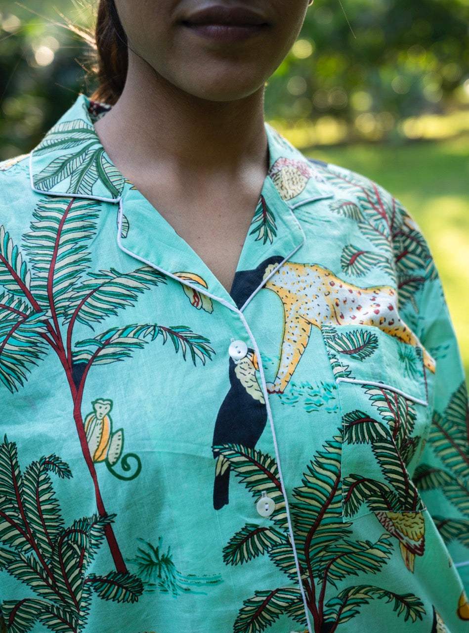 green-jungle-cotton-night-suit-half-front-view