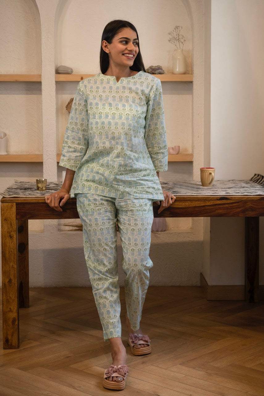 green-pineapple-cotton-pajama-back-view