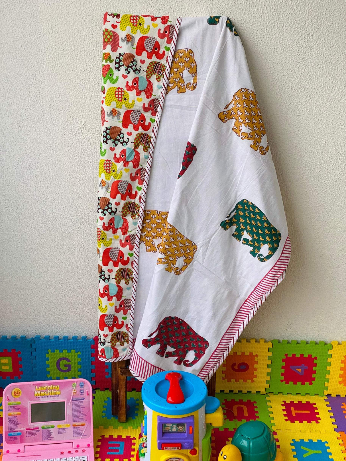pure cotton mulmul ac blanket for kids elephant print red theme