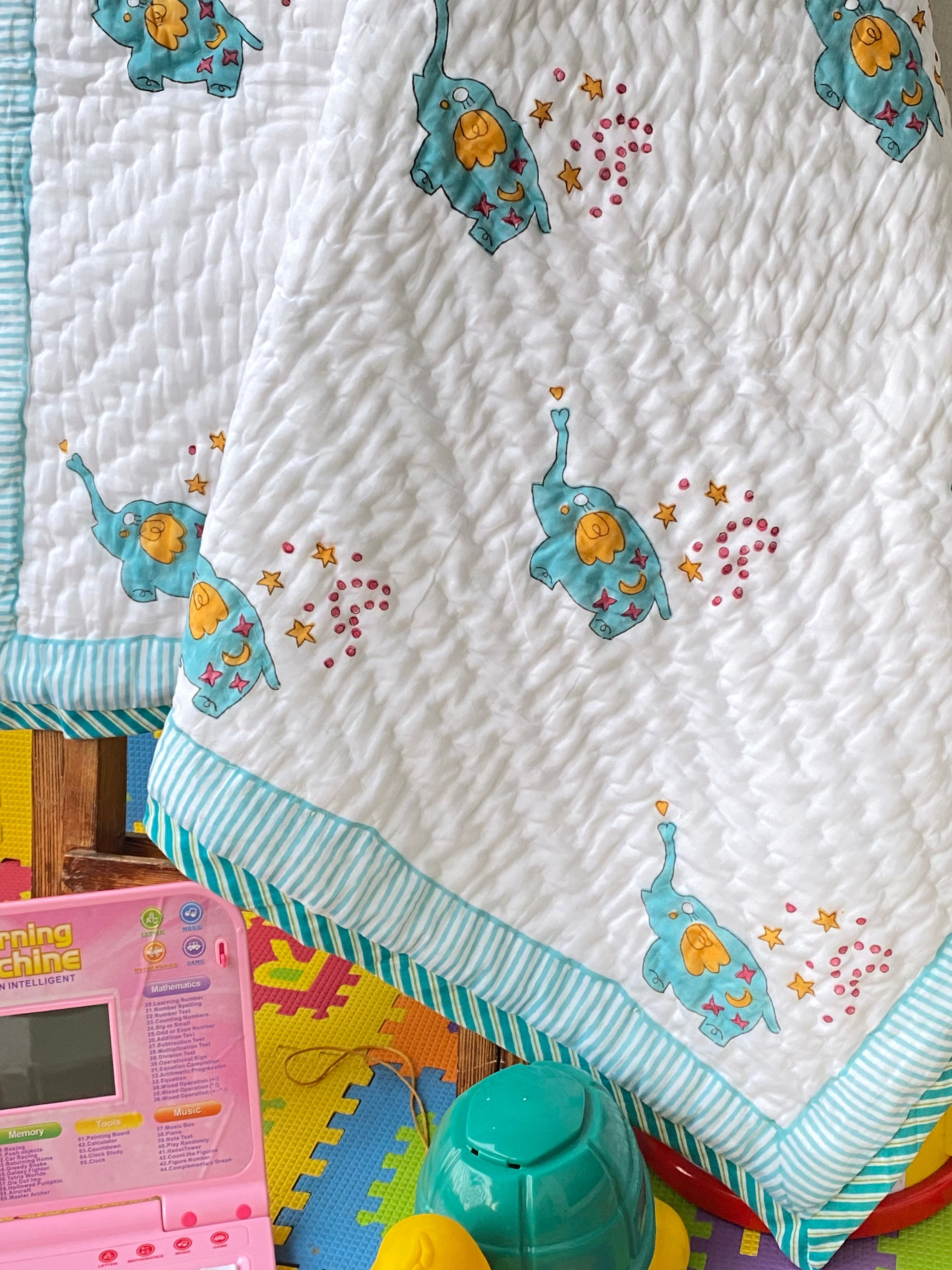 Elephant Kids Quilt Handblock Printed- 60*40 inches