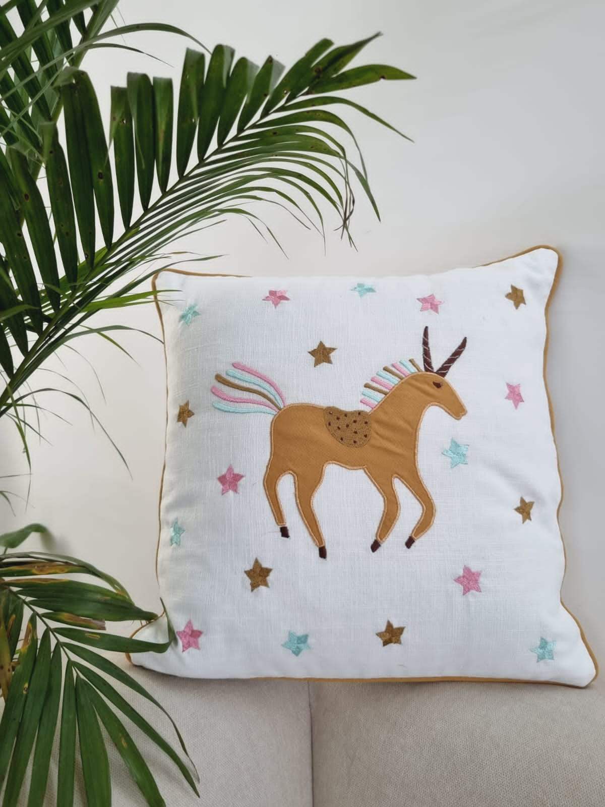 Unicorn Cotton Slub Cotton Cushion Cover- 16*16 inches