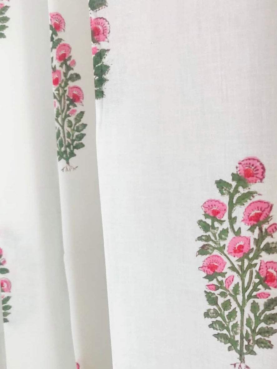 Set of 4 Blockprint Sheer Cotton Curtain