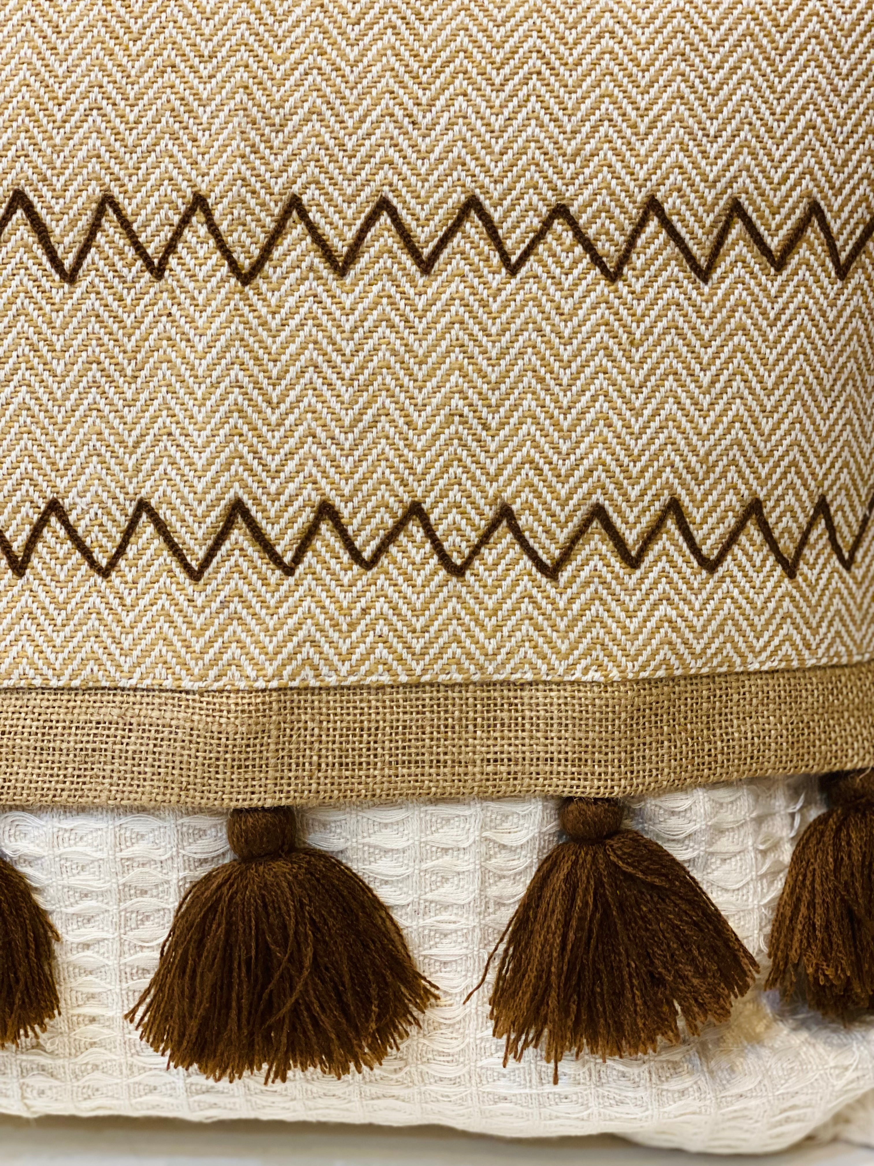 Tasselled Cotton Cushion Cover- 16*16 inches