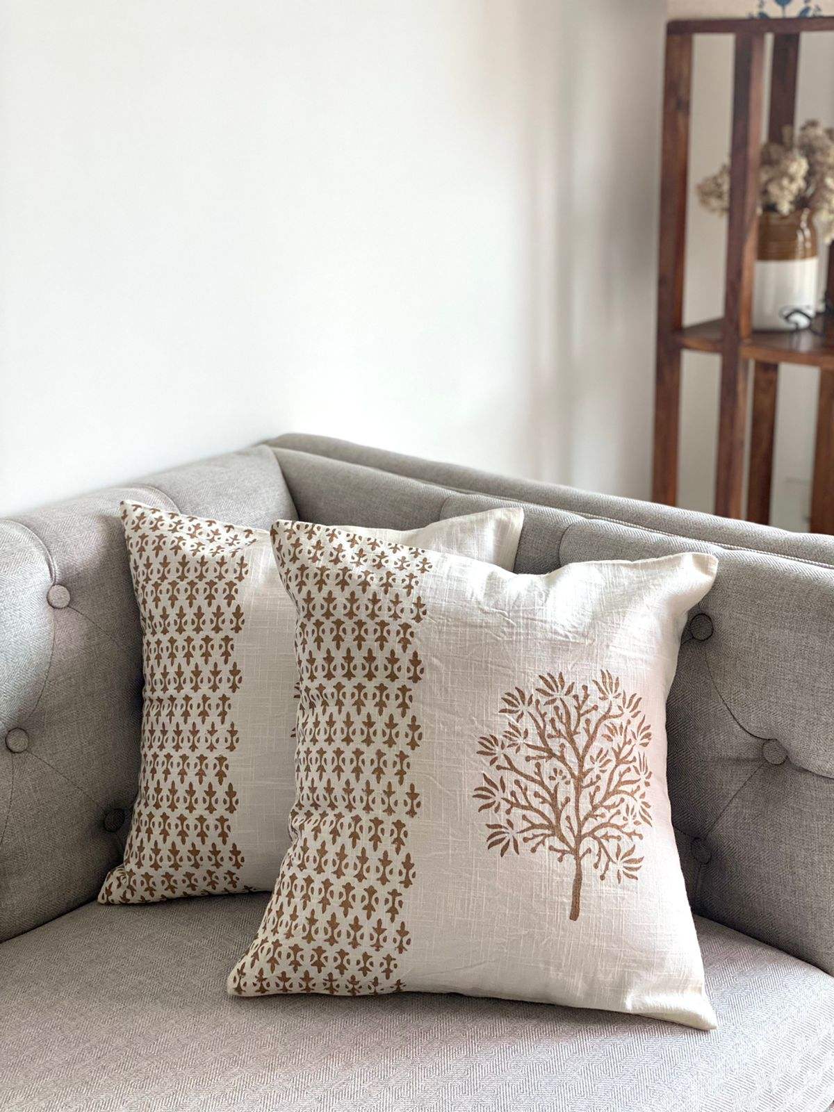 Pair of Handblock Printed Cushion Covers- 16*16 inches