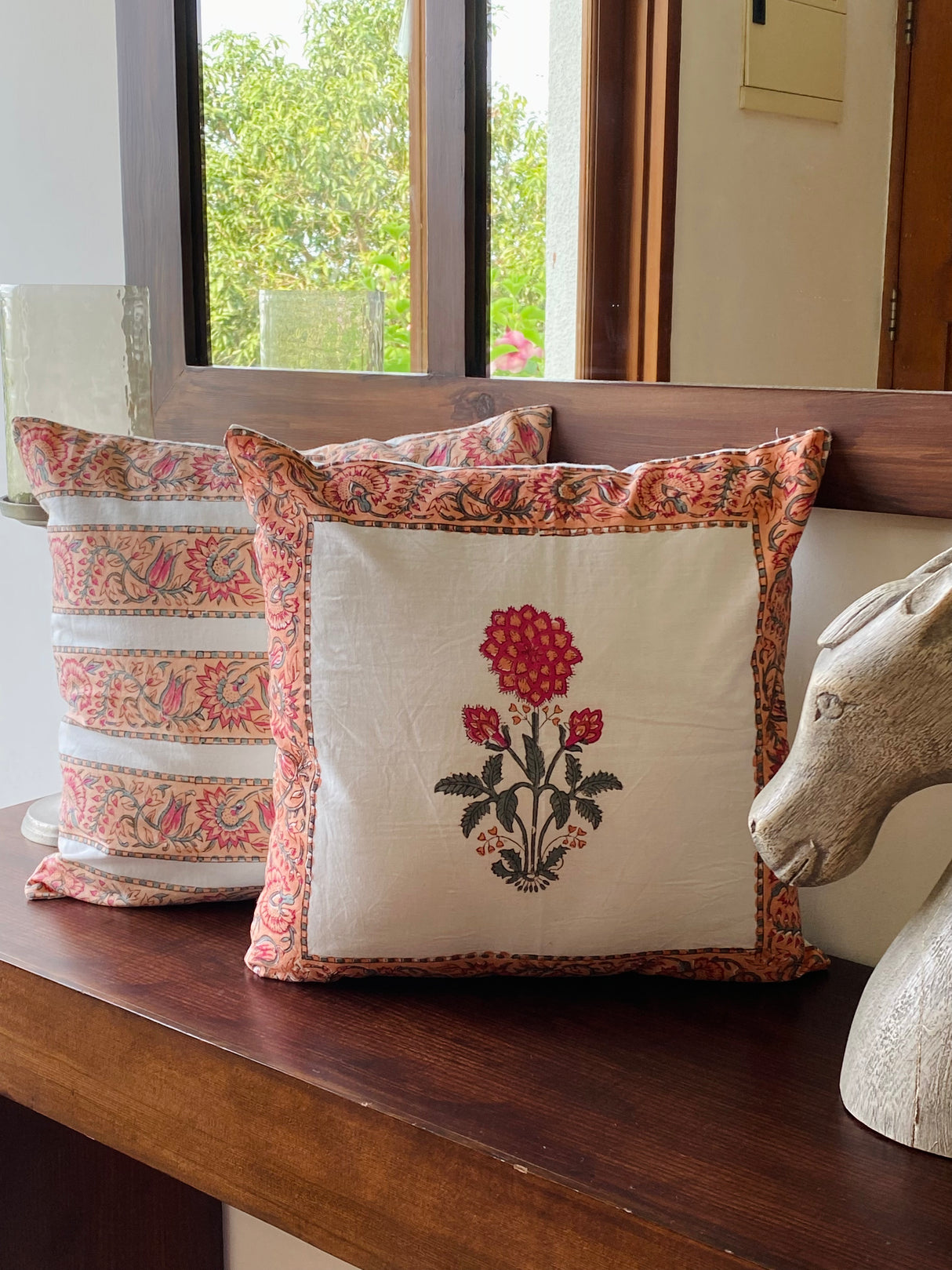 Pair of Handblock Printed Cushion Covers- 16*16 inches