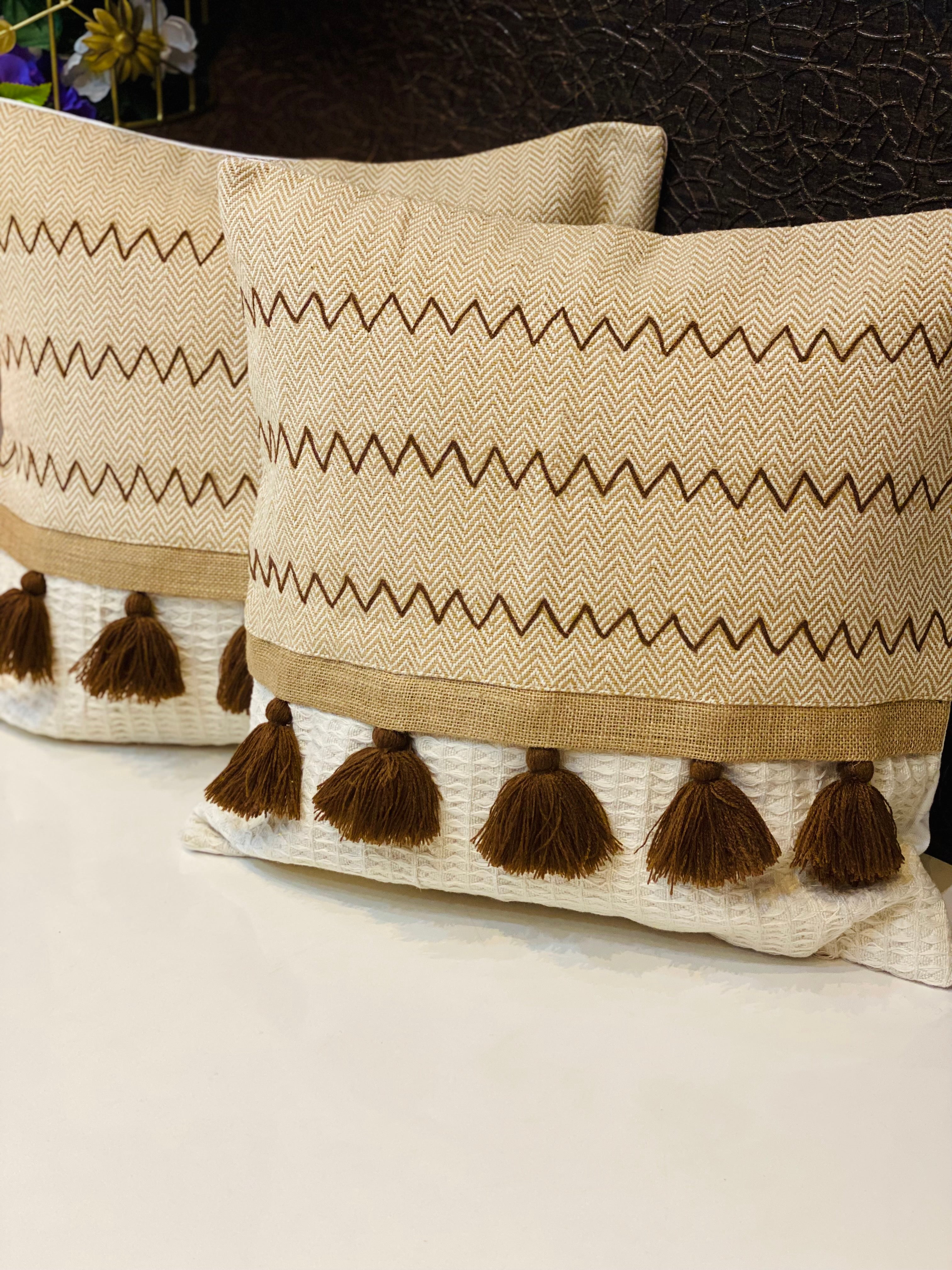 Tasselled Cotton Cushion Cover- 16*16 inches