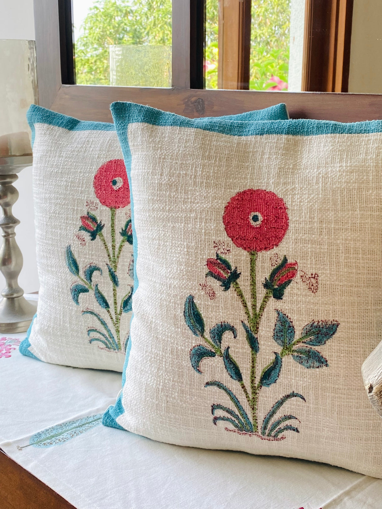 Pair of Handblock Printed Cushion Covers- 16*16 inches