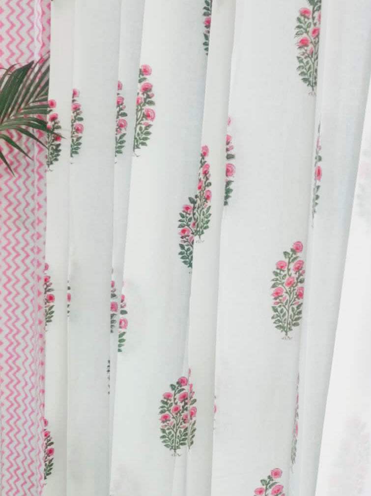 Set of 4 Blockprint Sheer Cotton Curtain