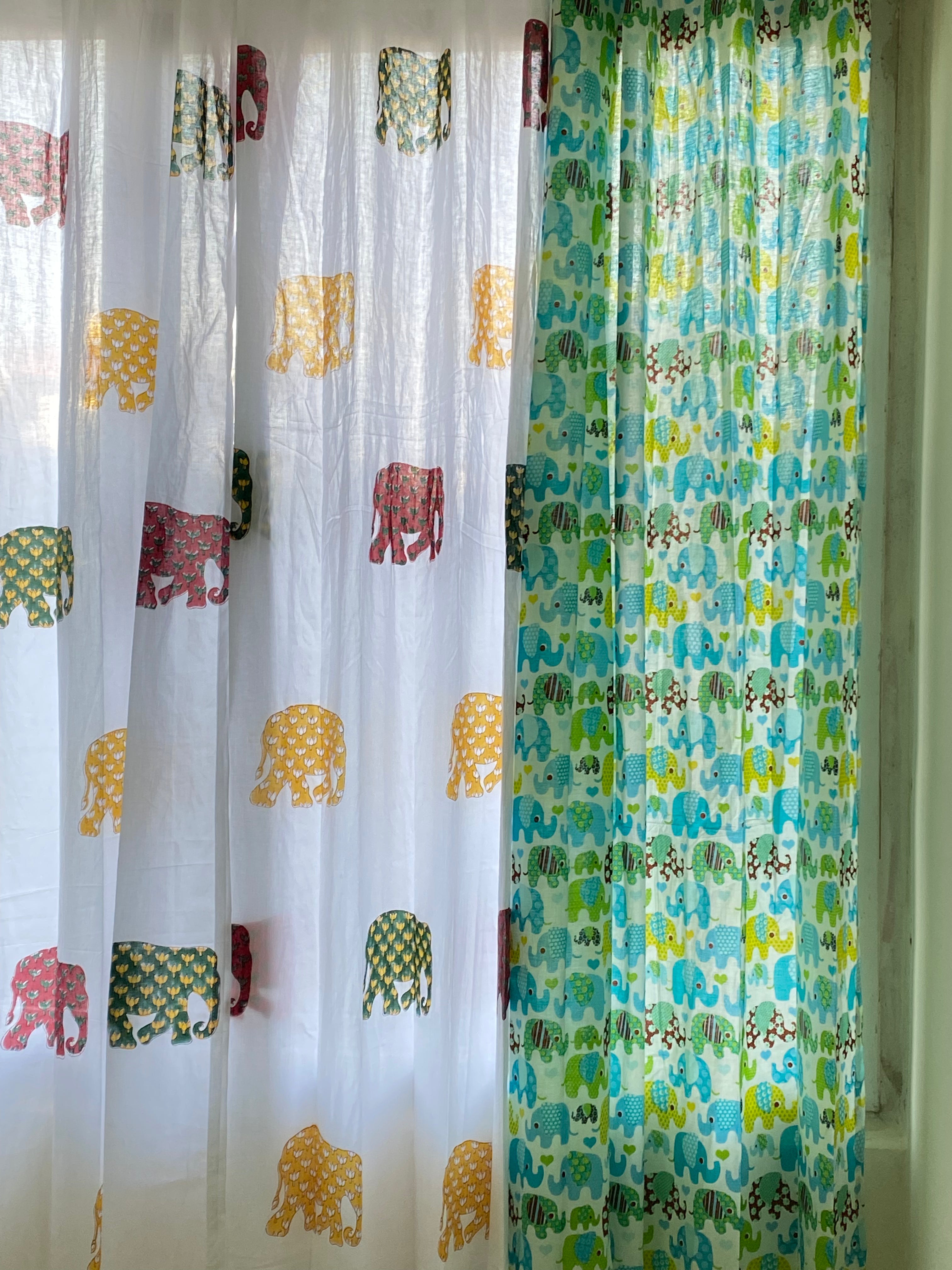 Set of 4 Blockprint Sheer Cotton Curtain
