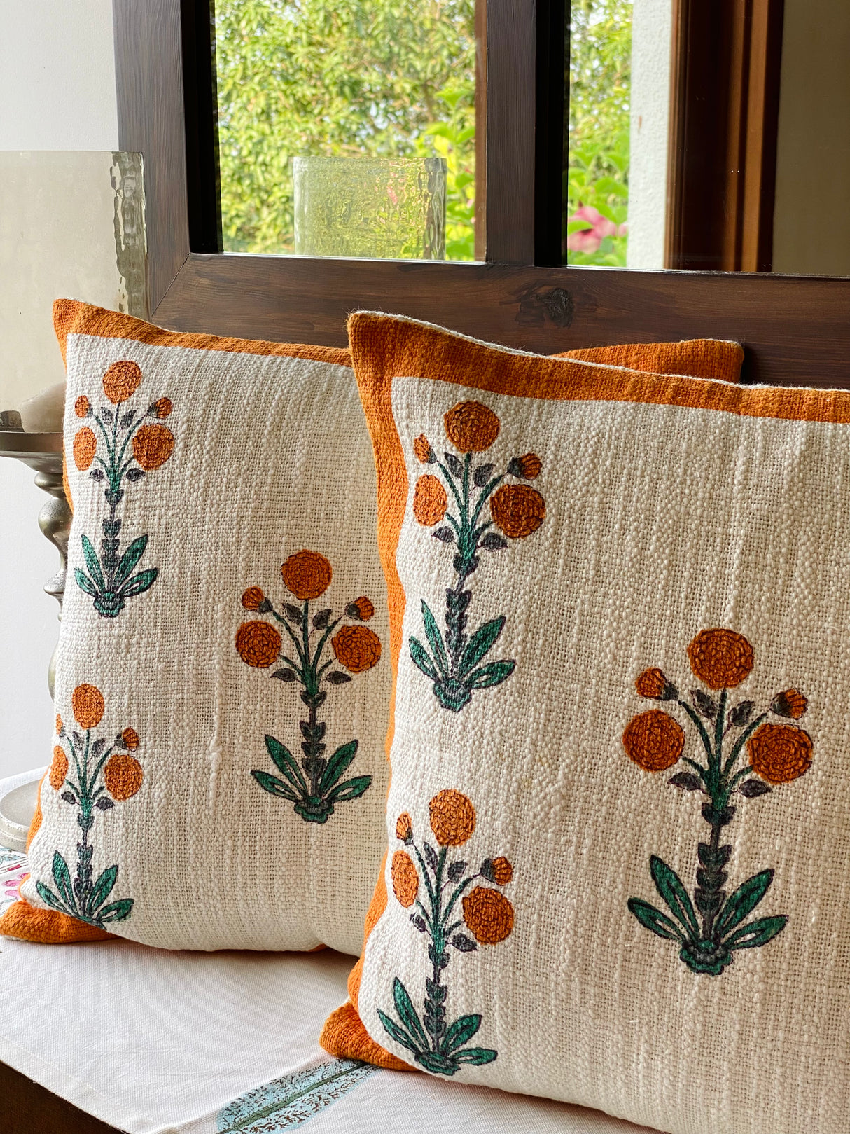 Pair of Handblock Printed Cushion Covers- 16*16 inches