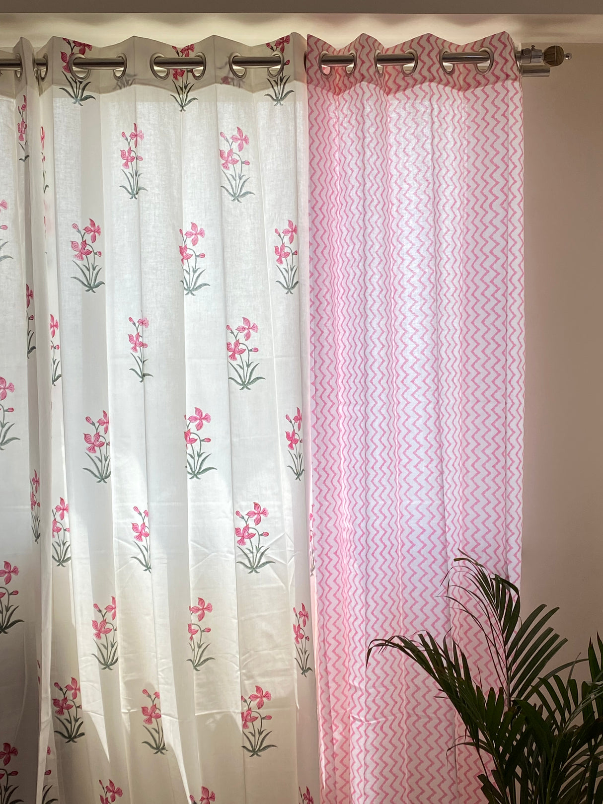 Set of 4 Hand Block Printed Cotton Curtain
