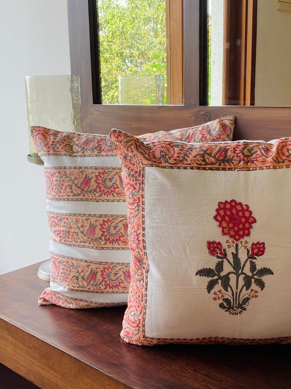 Pair of Handblock Printed Cushion Covers- 16*16 inches